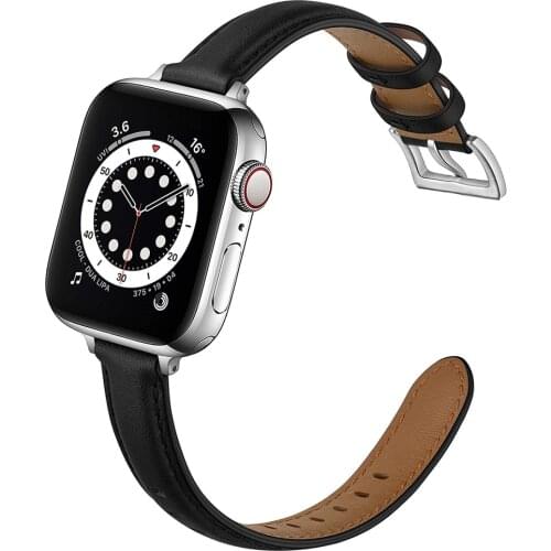 Thin bands for apple watch strap SE 6 5 4 3 40mm 44mm 38mm 42mm band slim Genuine Leather bracelet for iwatch 6 strap women men
