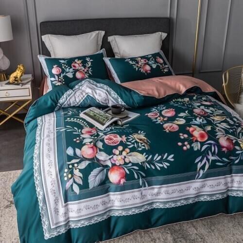 600TC Egyptian Cotton Bedding Sets Duvet Cover Pillowcase Flat Sheet Set Print Luxury European Flowers Queen King Size #sw