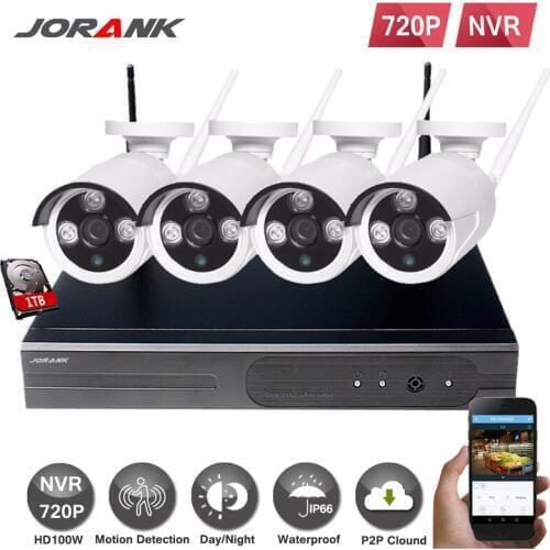 JORANK 4CH IR HD Home Security Wireless NVR IP Camera System 720P CCTV Set Outdoor Wifi Cameras Video NVR Surveillance CCTV KIT