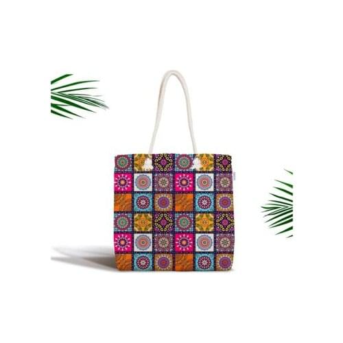 Realhomes Gift Summer Holiday Sea Beach Bag Plaids Ethnic Pattern Special Design Zipper Cloth Bag