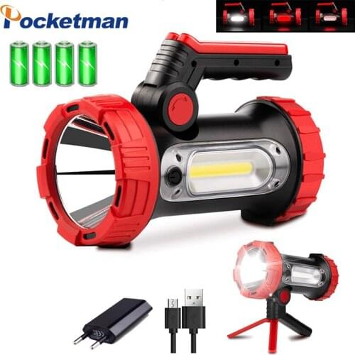 500W LED Flashlight Rechargeable Spotlight Flashlight 6 Modes Foldable Torch Light with Tripod Rechargeable Portable Lamp