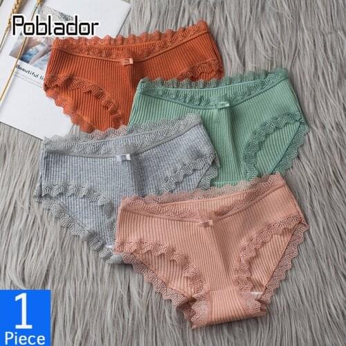 Poblador 2021New Sexy Womens Cotton Panties Sets Mid-Rise Lace Edge Underpants Soft Comfortable Lady Lingerie Briefs
