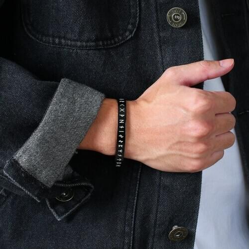 Rock Punk Nordic Rune Norse Viking Cuff Bangle Bracelets for Men, Stainless Steel Pagan Celtic Vintage Retro Jewerly