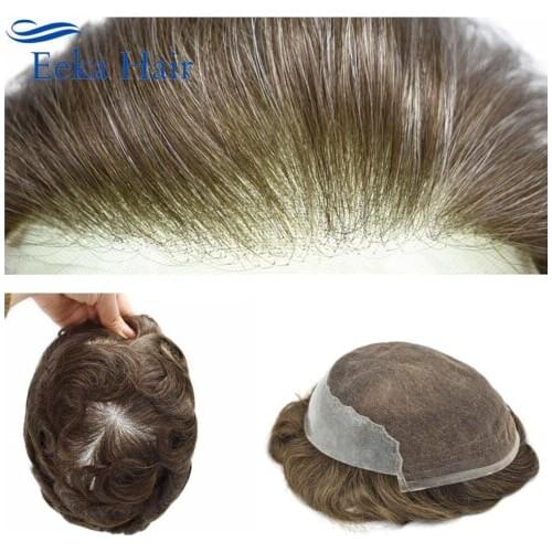 Eeka Hair French Lace Front Toupee Hair For Men Hand-Tied Mens Toupee Human Hair piecs Q6(LYY)