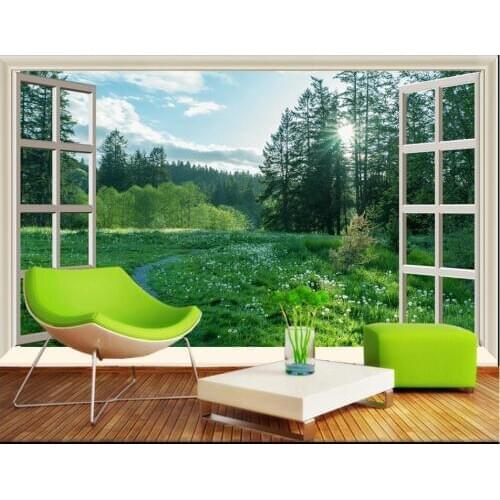 Custom mural 3d photo wallpaper HD green space flowers sunny forest outside the window room Home decor wallpaper for wall 3 d