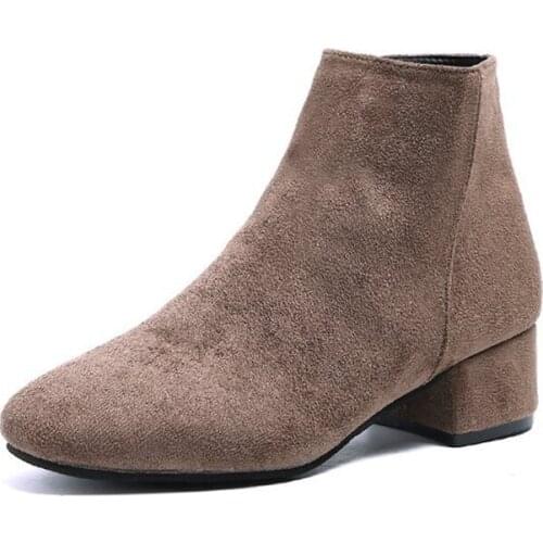 Womens shoes new suede side zipper fashion boots soft soles comfortable non-slip midheel shoes