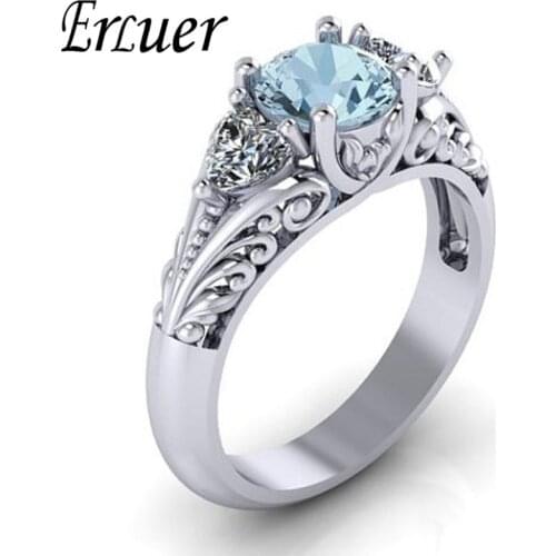 ERLUER Classic Elegant Silver color Engagement Rings For Women Lady Wedding Finger Gem Crystal Zircon Trendy Love Gift Ring