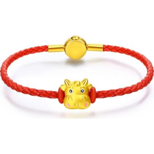 Pure 3D 24K Yellow Gold Bracelet Women Lovely Cattle Bracelet