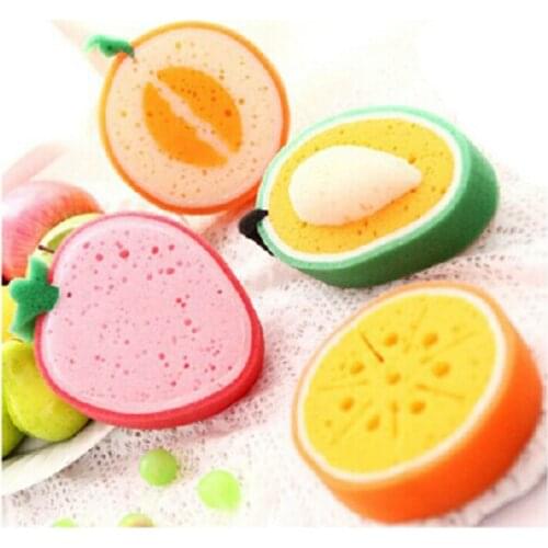 1PC 4 Styles Creative Sponge Kitchen Accessories Orange Strawberry Fruit Shape Washing Dishes Sponge Cleaning Dish Remove Stains