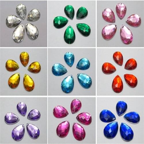 100 Flatback Acrylic Sewing TearDrop Rhinestone Gems 18X13mm Sew on Beads Colour