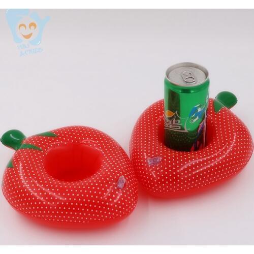 12pcs Per Lot 24cm x 17cm Strawberry Inflatable Beer Drink Holder Can Holder Floats Pool Water Fun Toy Boia De Piscinas