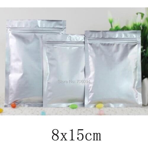 200PCS 8*15cm(3.15''*5.91'')silver pure Aluminum Foil Bag Self Seal Zipper Ziplock Packing Food Bag Resealable Package Bag Pouch
