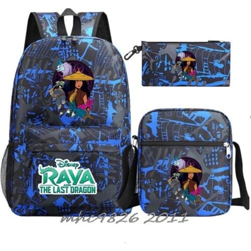 Backpack 3 pcs/set School Bag for Kids Boys Girls Raya and The Last Dragon Printed Student Bookbag School Supplies