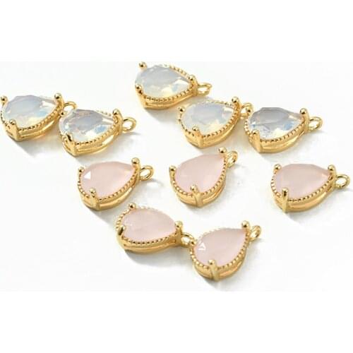 4PCS 18K gold plated drop shaped Opal pendant Findings necklace Charms For Jewelry Making DIY Earrings copper accessories