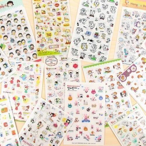 6pcs/set Lovely Cartoon Notebook Stickers Transparent Journal Diary Decor Stationery Scrapbook Sticker Bullet Journal Supplies