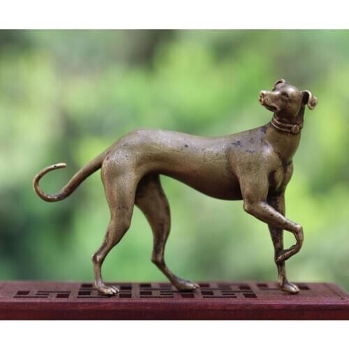 8 cm 100% Pure Bronze Chinese Zodiac Animal Amulet Beast Whippet Dog Art Sculpture kids toys small statue