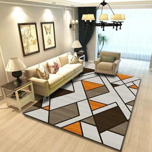 Abstract Yellow Dark Brown Geometric Pattern Carpet Home Living Room Decoration Area Rug Wrinkle Bedroom Carpet