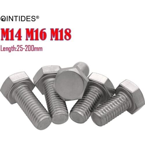 QINTIDES M14 M16 M18 Hexagon Head Bolts Fully Threaded 304/316 Stainless Steel Hexagon Head Bolt Hex Bolts