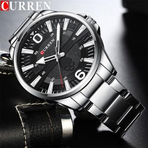 CURREN Sport Men Watch Top Luxury Brand Military Waterproof Skull Male Clock Silver Stainless Steel Quartz Man Wristwatch 8389