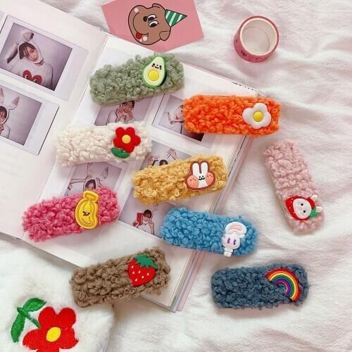 CX44 2PCS Fashon Autumn Winte Plush Hairpin Clip Ins Hair Accessories Barrettes Women Girl Side Clip Hairpin Clip