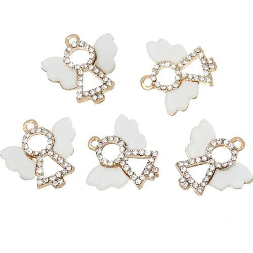 DoreenBeads Charm Pendants Angel Gold color White Resin Embellishments Clear Rhinestone 18mm( 6/8") x 18mm( 6/8"), 5 PCs