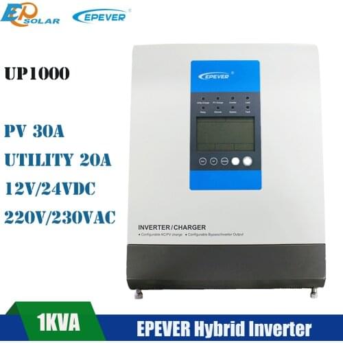 Epever 1KVA Hybrid Solar Inverter 12V or 24V Battery Built in 30A MPPT Solar Controller Pure Sine Wave Inverter 20A AC Charger