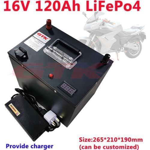 GTK Powerful 16V 120Ah Lithium LiFePo4 battery pack with BMS for 12V motorcycle Medical equipment golf cart+10A Charger