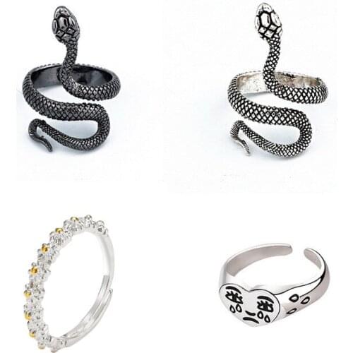 Snake Ring Cobra Shaped Retro Punk Top Exaggerated Spirit Ring Open Ring Temperament Adjustable Ring Women Jewelry