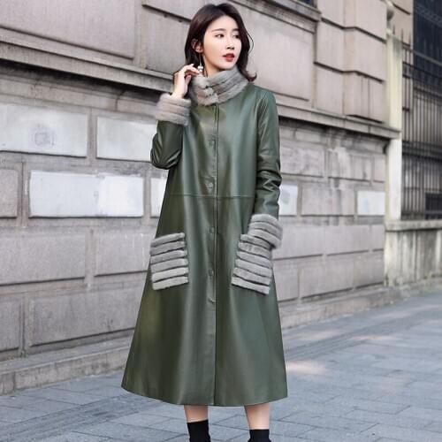 Genuine Leather Winter Jacket Women Mink Fur Collar 100% Sheepskin Coat Female Korean Long Trench Coats MY4053