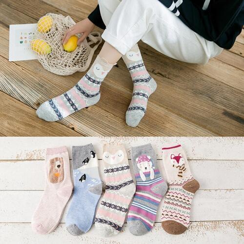 New autumn and winter warm womens cartoon fox socks cotton animals cute socks hot jacquard socks Harajuku novelty funny socks