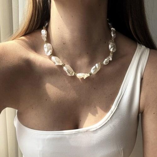DIEZI Summer Beach Beads Chain Necklace Vintage Fashion Irregular Geometric Baroque Imitation Pearl Necklaces For Women Jewelry