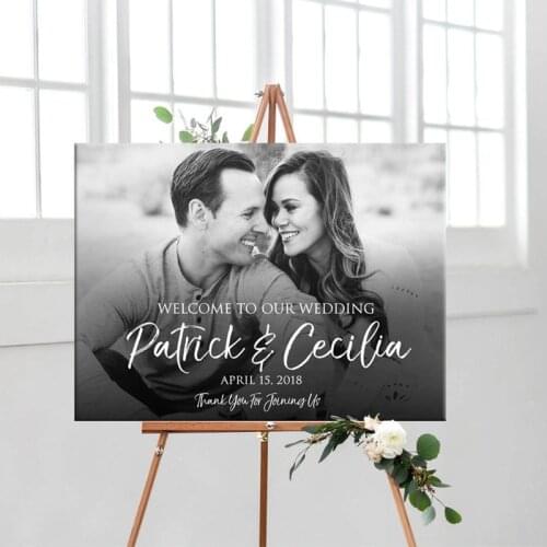 Personalized Welcome Wedding Sign,Black White Photo Printable Custom Entrance Welcome Sign for Wedding,Bridal Shower Decoration