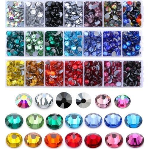 QIAO New Set SS6-SS30 Hot fix Rhinestones Hotfix Crystal Glass Rhinestone Iron-on Strass