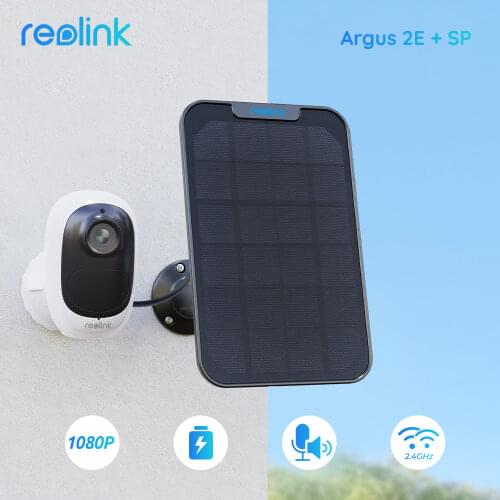 Reolink Argus 2E and Solar Panel Rechargeable Battery WiFi Camera 1080P Full HD PIR Motion Detection 2-Way Audio 120° Wide Viewi