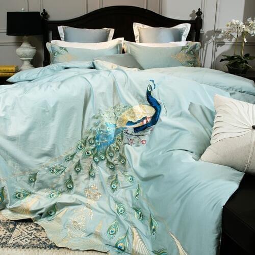 4/6/8Pcs Luxury Egypt cotton Peacock Bedding Set elaborate embroidered Duvet Cover Set Bed Sheet Pillowcases Queen King Size