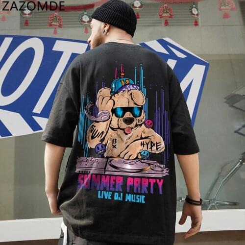 ZAZOMDE Hip Hop Style Half Sleeved Big Shirts Men Clothing Summer Men Fashion 2021 Oversized DJ Bear Tees Clothes Young Tshirt