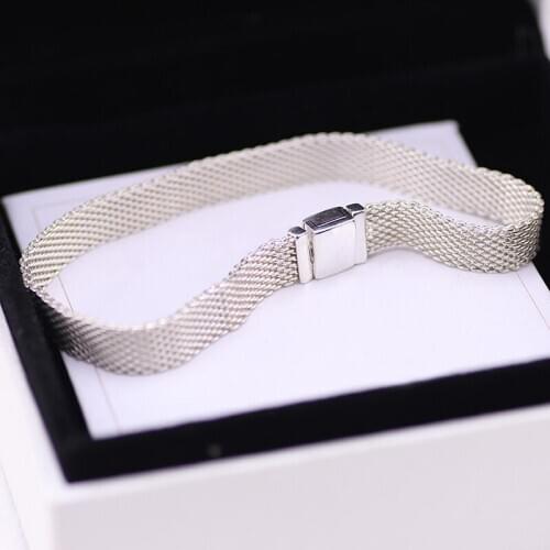 S925 Sterling Silver Bracelet Woven Mesh Silver Reflexions Bracelets Bangle Fit Women Bead Charm DIY Fashion Jewelry