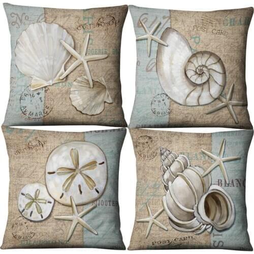 Mediterranean Retro Starfish Rudder Ocean Linen Marine Cushion Cover Sofa Piaochuang Pad Home Decoration Pillowcase