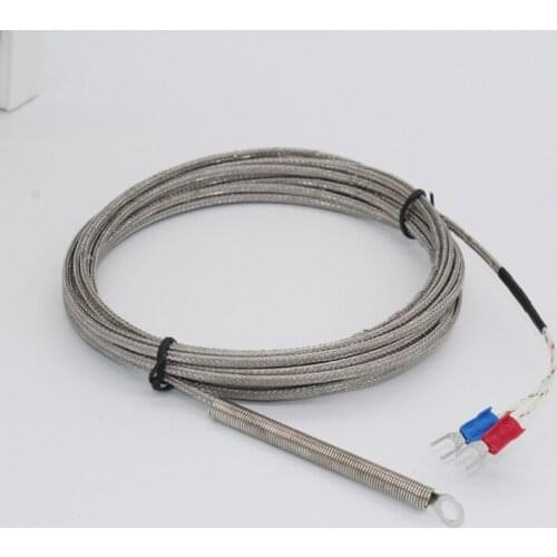 0~ 400 degree terminal K thermocouple probe with screw and round teminal Shielded temperature measure wire temperature sensor