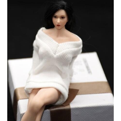 In Stock 1/12 Female White Pink Casual Sweater Shirt Clothes Model for 6" Figure Action Body Toy