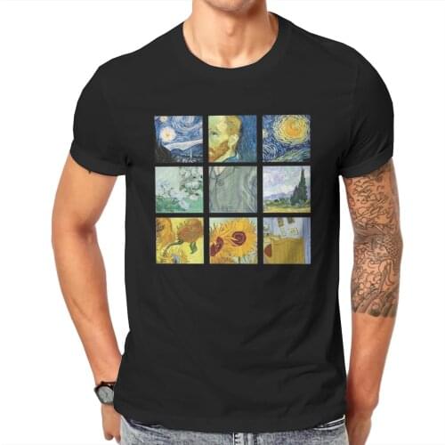 Vintage Alternative Funny Artwork Van Gogh Painting Men Tshirt Homme Graphic Clothes Cool Design Cotton Harajuku T Shirt