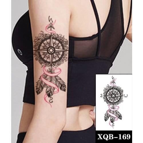 Compass Anchor Feather Waterproof Temporary Tattoo Sticker Black Totem Letter Fake Tattoos Flash Tatoos Arm Body Art Women Men