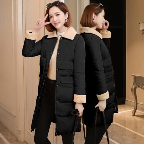 Winter Lambswool Coats Long Women Korean Slim Cotton Coat Jackets Winter Warm Lambswool Jackets Black Winter Coats Long Overcoat