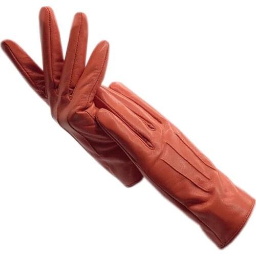 Winter ladies wrist fashion sheepskin gloves yellow new warm and velvet leather gloves driving party motorcycle thick lining 202