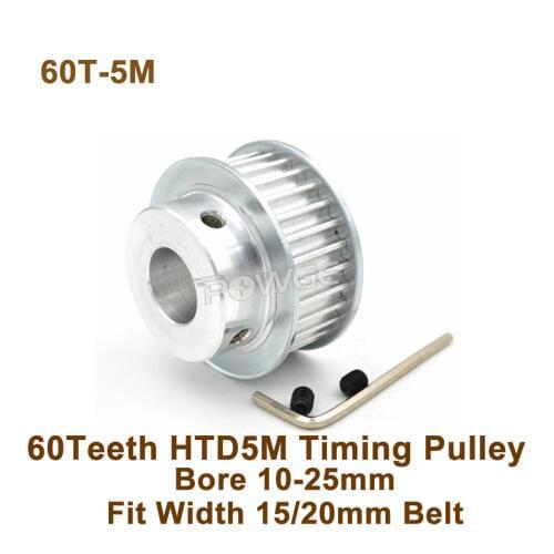 POWGE 60 Teeth 5M Timing Pulley Bore 10-25mm Fit Width 15/20mm HTD 5M Timing Belt 60T 60Teeth HTD 5M Synchronous Pulley