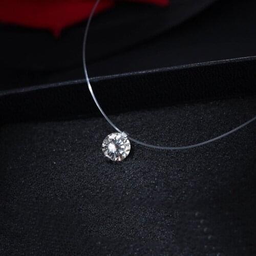 1PCS Silver Heart Invisible Chain Transparent Female Fishing Line Necklace Crystal Rhinestone Choker Necklace Pendant Line Neck