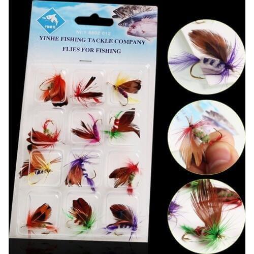12Pcs/Sets Fly Fishing Lure Set Artificial different Insect Bait Trout TOPIND Fly Fishing Hooks Tackle With Case Box