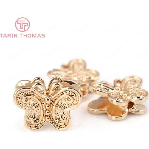 4PCS 11x13MM 24K Champagne Gold Color Plated Brass Butterfly Spacer Beads Bracelet Beads High Quality Diy Jewelry Accessories