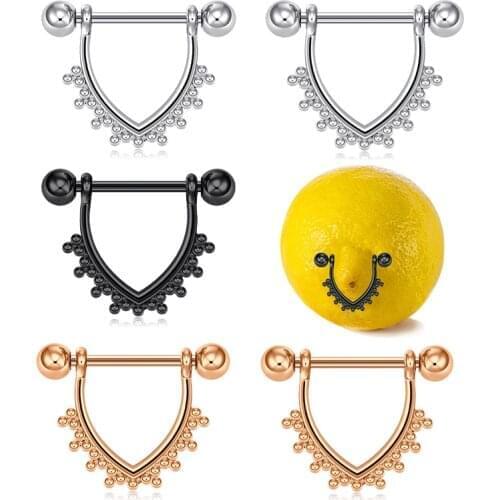 2 titanium nipple perforated heart barbell 14g nipple shield V-shaped nipple ring for womens body piercing jewelry