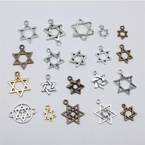 40pcs 13x10mm 3 Colors DIY For Bracelet Necklace Star Of David Charm Star Of David Pendant